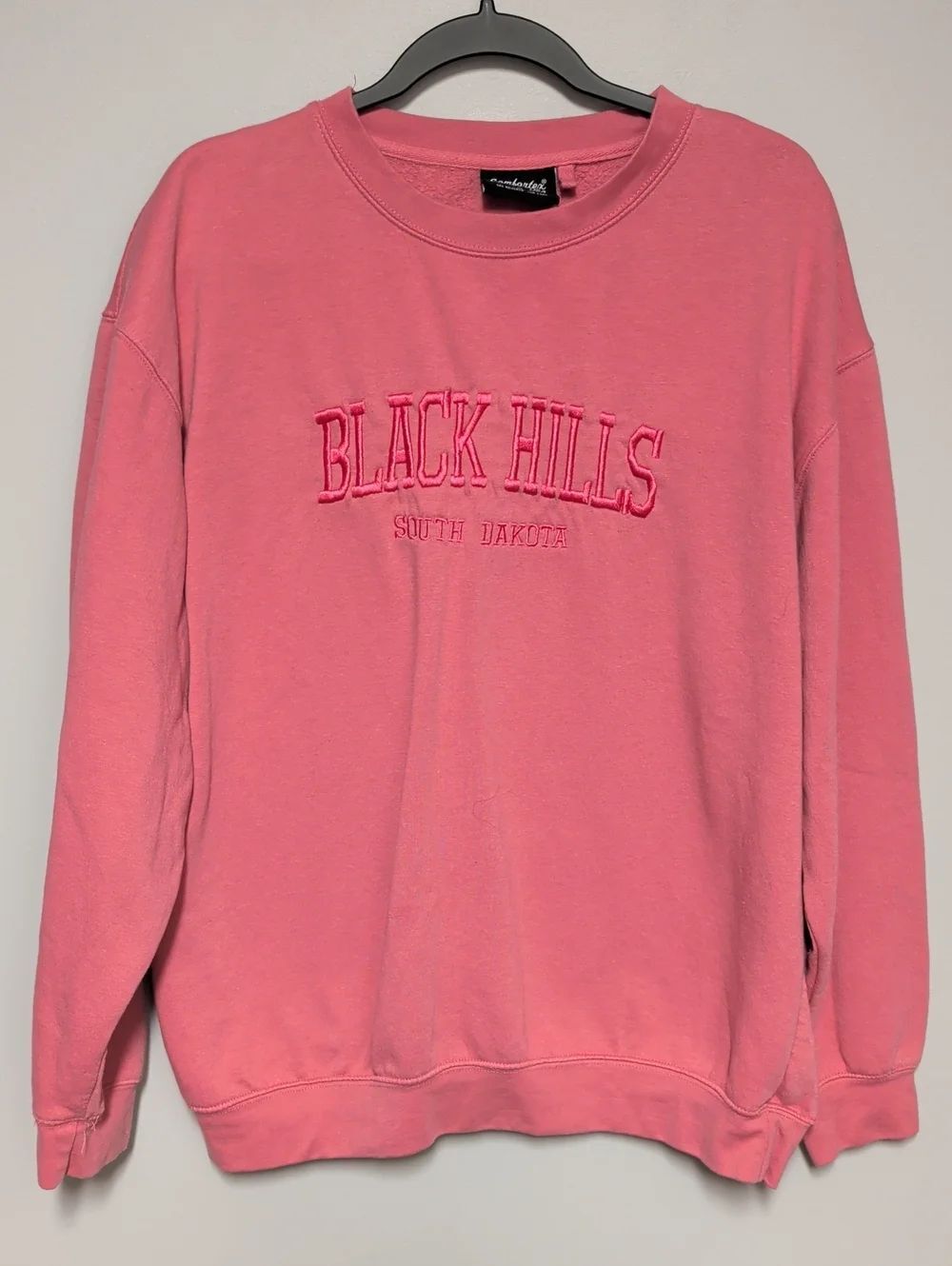 Black Hills Embroidered Pink Crew Sweatshirt by Anvil